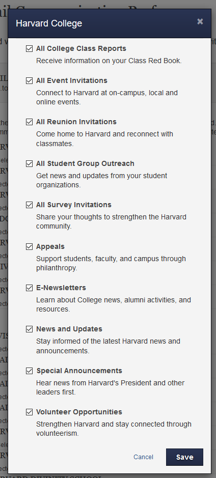 To Opt Out, Un-Check the Box(es) and Save